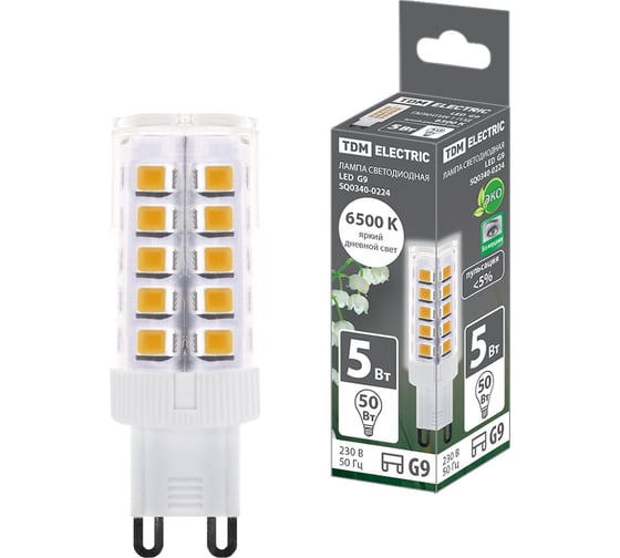 Светодиодная лампа TDM G9-5 Вт-230 В-6500 К, SMD, 16x49 мм SQ0340-0224
