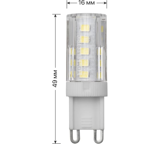 Светодиодная лампа TDM ELECTRIC G9-5 Вт-230 В-6500 К, SMD, 16x49 мм SQ0340-0224