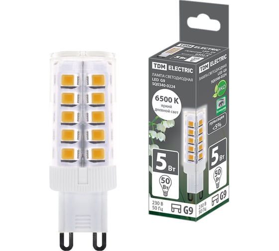 Светодиодная лампа TDM G9-5 Вт-230 В-6500 К, SMD, 16x49 мм SQ0340-0224 1