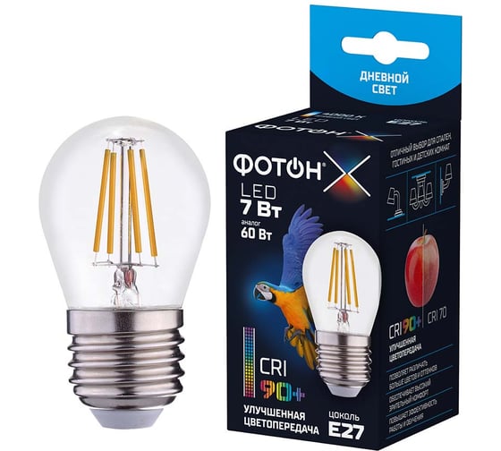 Светодиодная лампа ФОТОН LED FL P45-C 7W E27 4000K, серия Х 24006