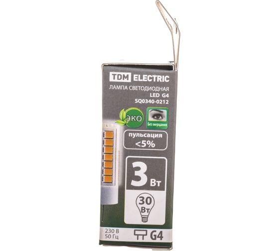 Светодиодная лампа TDM G4-3 Вт-230 В-6500 К, SMD, 16x43 мм SQ0340-0212