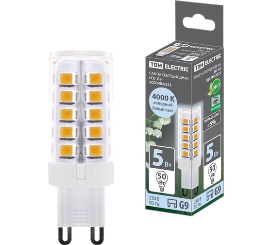 Светодиодная лампа TDM G9-5 Вт-230 В-4000 К, SMD, 16x49 мм SQ0340-0223