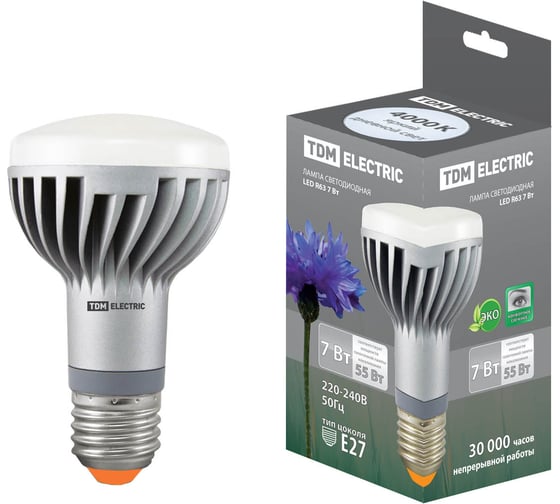 Светодиодная лампа TDM ELECTRIC R63-9 Вт-220 В-4000 К–E27 SQ0340-0060