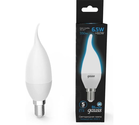 Лампа Gauss Свеча на ветру 6.5W 550lm 6500K E14 LED 104101307