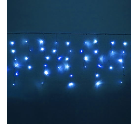 Гирлянда для дома Серпантин БАХРОМА Мерцание ш1,5м* в30/50см 48 ламп LED, прозрачный провод, авторежим, IP-20, Синий 183-490 1
