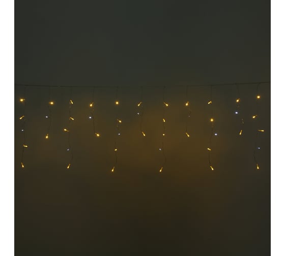 Гирлянда для дома Серпантин БАХРОМА Мерцание ш1,5м* в30/50 см 48 ламп LED, прозрачный пров, авторежим, IP-20, Теплый белый/Белое мерцание 725-0016 1