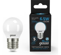 Лампа Gauss Шар 6.5W 550lm 6500K E27 LED 105102307