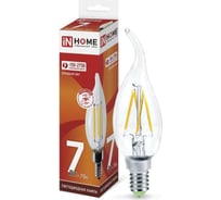Светодиодная лампа IN HOME LED-СВЕЧА НА ВЕТРУ-deco 7Вт 230В Е14 6500К 630Лм прозрачная 4690612034997
