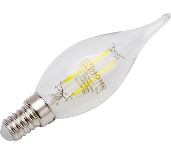 Светодиодная лампа IN HOME LED-СВЕЧА НА ВЕТРУ-deco 7Вт 230В Е14 6500К 630Лм прозрачная 4690612034997
