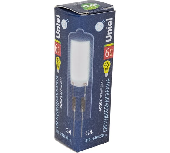 Светодиодная лампа Uniel 220, 6W, 4000K, G4, CL GLZ08TR картон LED-JC UL-00005066