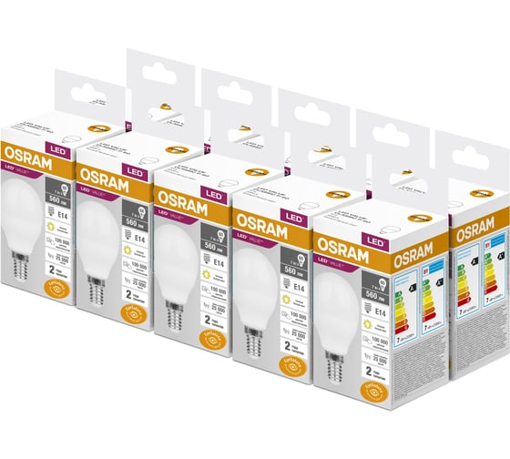 Набор ламп светодиодных OSRAM 5 шт LED Value шар (P) 7Вт 3000К E14 4099854198199 1
