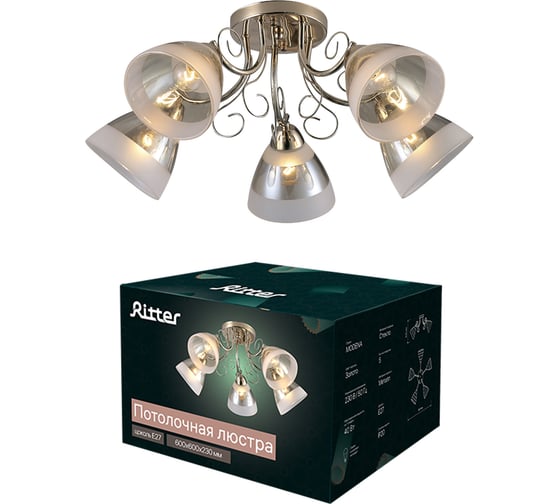 Люстра RITTER Classic 06756/5 5хE27, 600x600x230мм, золото 52546 2