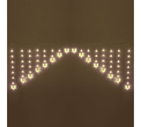 Гирлянда для дома Серпантин БАХРОМА 2,5м*1/0,1м 136 ламп LED, с насадками Снежинка, 8 реж,IP-20, Теплый белый (возможность соединения) 725-0580 1