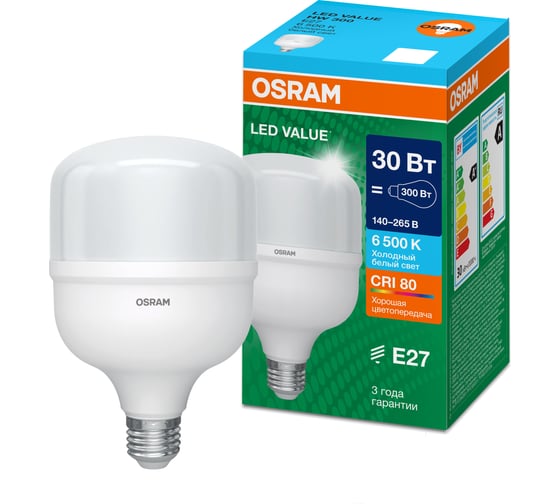 Лампа высокомощная светодиодная Osram LED HW T, 3450лм, 30Вт (замена 300Вт), 6500К, Е27 4099854121296