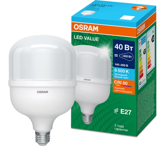 Лампа высокомощная светодиодная Osram LED HW T, 4600лм, 40Вт (замена 400Вт), 6500К, Е27 4099854121371