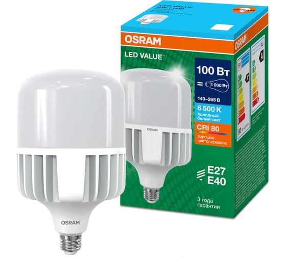 Лампа высокомощная светодиодная OSRAM LED HW T, 10000лм, 100Вт (замена 1000Вт), 6500К, Е27/Е40 4099854121746
