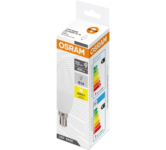 Набор ламп светодиодных OSRAM 5 шт LED Base 7,5Вт (замена 75Вт),теплый белый свет, матовая колба типа B, цоколь E14 4058075671058