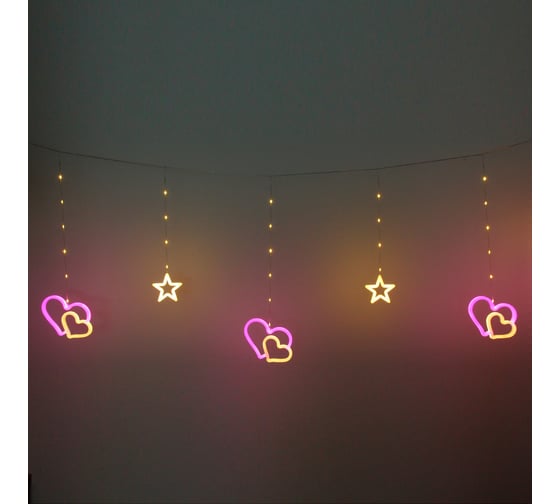 Гирлянда Серпантин БАХРОМА Сердца ш3 м*0.75/0.5 м 576 ламп LED прозрачн. провод 8 реж IP-20 Мультицвет возможность соедиения 725-947 1