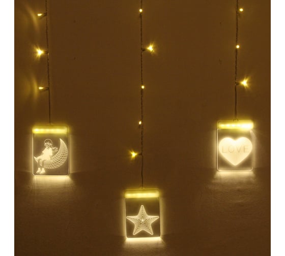 Гирлянда Серпантин БАХРОМА 3D Фантазия ш2.0 м*в90/70 см 36 ламп LED 8 реж с пультом Д/У IP-20 Теплый белый USB 183-242 1