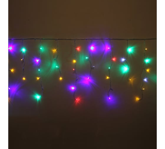 Гирлянда для дома Серпантин БАХРОМА Мерцание ш1,5м* в30/50 см 48 ламп LED, прозрачный провод, авторежим, IP-20, Мультицвет 183-489 1