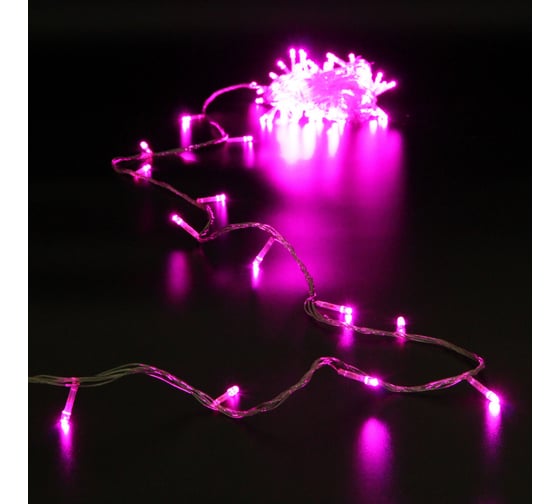 Гирлянда для дома Серпантин 9,5м 100 ламп LED прозрач.пров.,8 реж, IP-20, Розовый (возможность соединения) 129-024 1