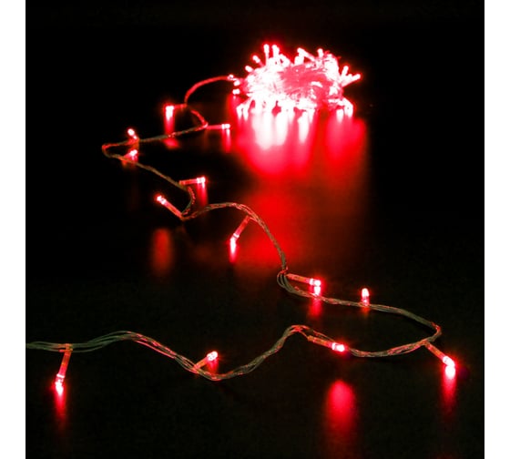 Гирлянда для дома Серпантин 9,5м 100 ламп LED прозрач.пров.,8 реж, IP-20, Красный (возможность соединения) 129-023 1