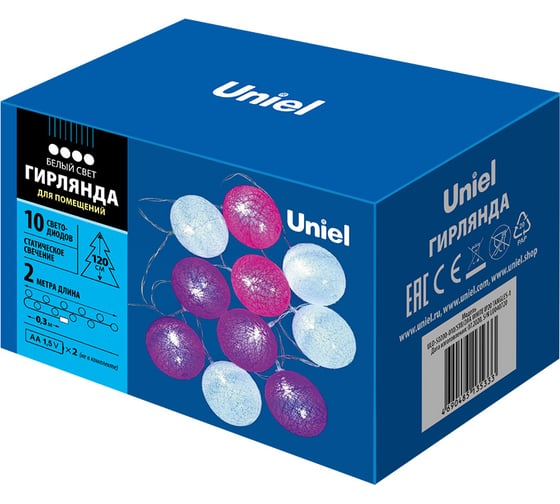 Светодиодная гирлянда на батарейках Uniel STB/2AA WHITE IP20 TANGLES-1 ULD-S0200-010 UL-00007341