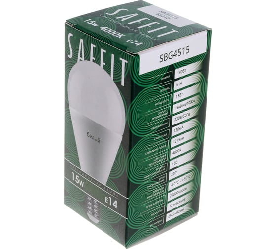 Светодиодная лампа SAFFIT SBG4515 Шарик E14 15W 4000K, 55210