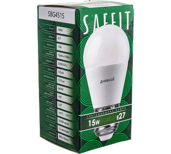 Светодиодная лампа SAFFIT SBG4515 Шарик E27 15W 6400K, 55214
