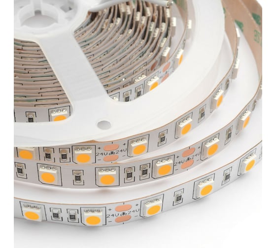 Светодиодная лента Apeyron 24В, 14,4Вт/м, smd5050, 60д/м, IP20, 1100Лм/м подложка 10мм, 5м, 3000К 00-308