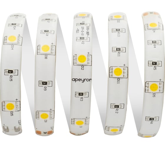 Светодиодная лента Apeyron 12В, 7,2Вт/м, smd5050, 30д/м, IP65, 360Лм/м, ширина подложки 10мм, 5м/150