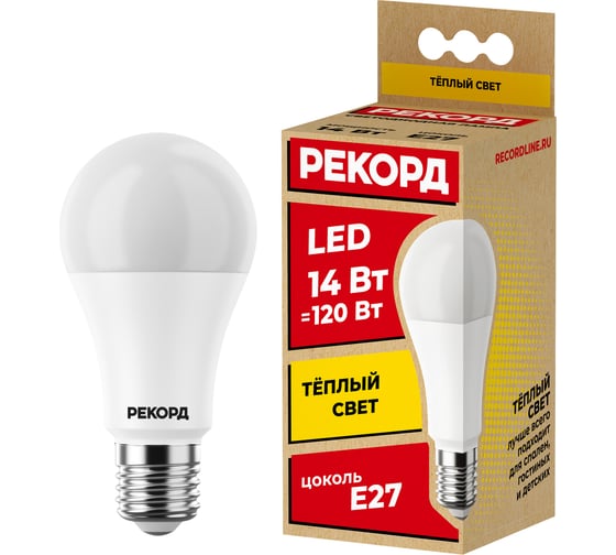Светодиодная лампа РЕКОРД LED A60 14W E27 3000K 24368