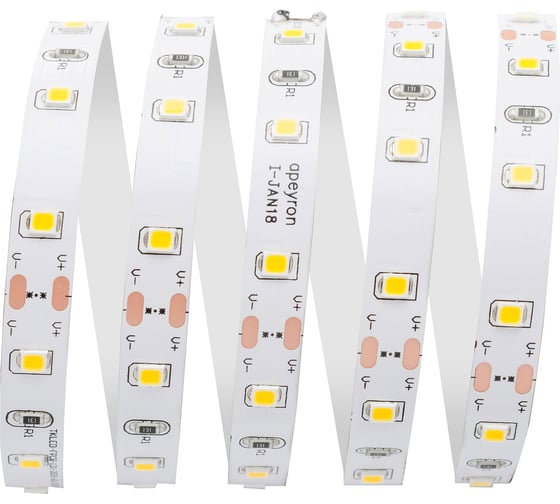 Светодиодная лента Apeyron 12В, 4,8Вт/м, smd3528, 60д/м, IP20, 280Лм/м, ширина подложки 8мм/142