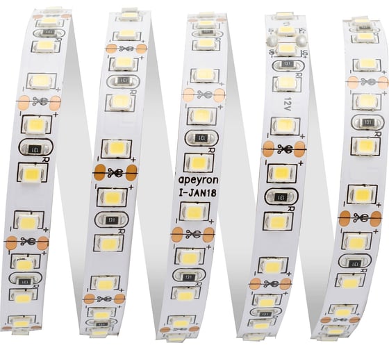 Светодиодная лента Apeyron 12В, 9,6Вт/м, smd3528, 120д/м, IP20, 600Лм/м, ширина подложки 8мм/143