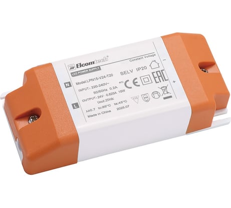 LED Драйвер ELCOMTECH 15W вход 220-240V,выход 24V 0,625A LPN15-V24-T20 УТ-00035238