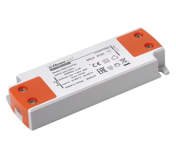 Драйвер ELCOMTECH LED 20W вход 220-240V,выход 12V 1,67A LPS20-V12-T20 УТ-00035264 1