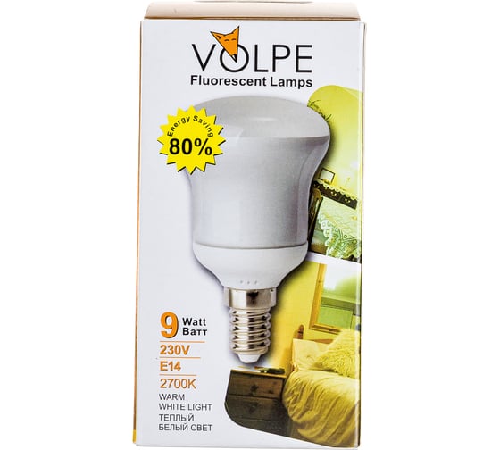 Энергосберегающая лампа Volpe 220-240V, 9W, E14, 2700K, картон CFL-R 50 2979 02979