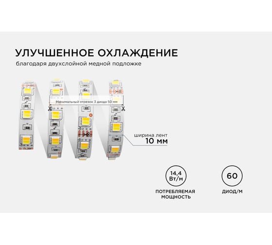 Комплект светодиодной ленты Apeyron 12В, 14,4Вт/м, smd5050, 60д/м, IP20, 700Лм/м 10-222