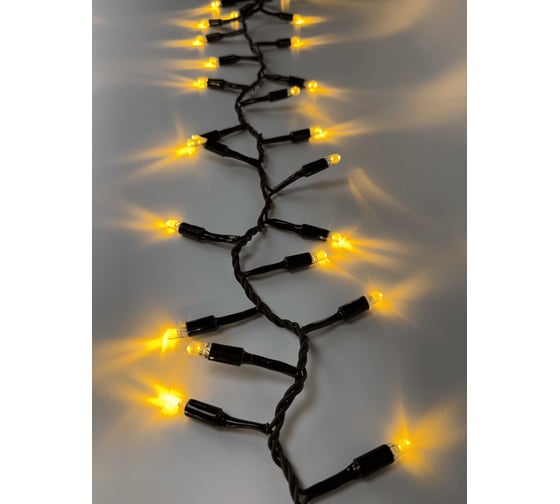 Гирлянда TEAMPROF Нить Мишура 10 м, 220В, ТЁПЛ.БЕЛЫЙ, черная резина 2,3мм TPF-10C/300-220V-SRB-WW 1