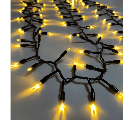 Гирлянда TEAMPROF Нить Мишура 10 м, 220В, ТЁПЛ.БЕЛЫЙ, черная резина 2,3мм TPF-10C/300-220V-SRB-WW 1