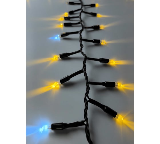 Гирлянда TEAMPROF Нить Мишура 10 м, 220В, флэш, ТЁПЛ.БЕЛЫЙ, черная резина 2,3мм TPF-10CF/300-220V-SRB-WW 1