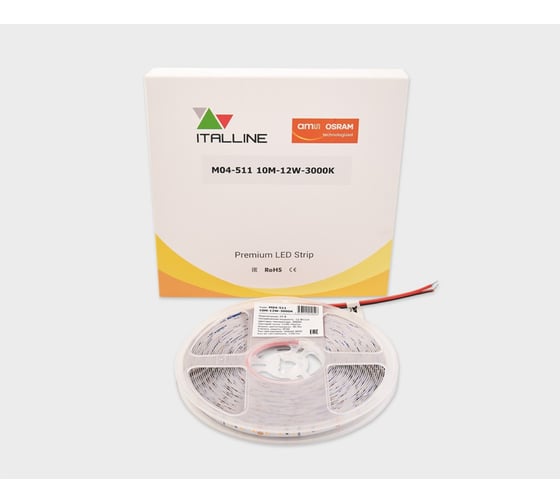 Светодиодная лента Italline 10 м/8 мм/120D/24 В/12 Вт/1140 Лм/3000 К M04-511 10M-12W-3000K 1