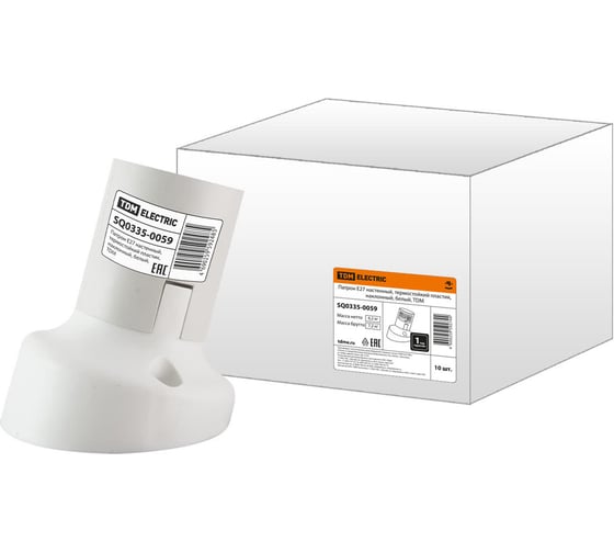 Патрон TDM ELECTRIC Е27 настенный, термостойкий пластик, наклонный, белый, SQ0335-0059