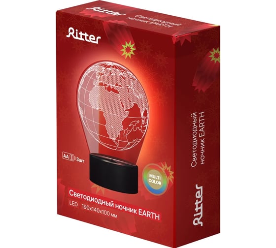 Настольная автономная лампа Ritter RGB 3D-эффект, 3хАА, 140х100х190мм, акрил 29255 5