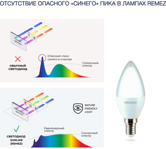 Светодиодная лампочка Remez солнечного света LED С37 7W 5700K ЦБ-00000062