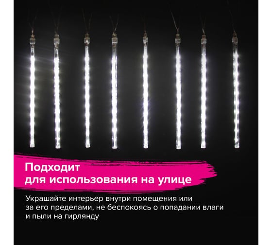 Светодиодная гирлянда на окно Золотая сказка СОСУЛЬКИ, 160 ламп, 2.1x0.3 м, холодный белый 591340