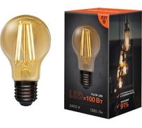 Филаментная лампа REXANT Груша A60 11.5 Вт 2400K E27 золотистая колба 604-080