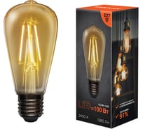 Филаментная лампа REXANT Груша ST64 11.5 Вт 2400K E27 золотистая колба 604-141