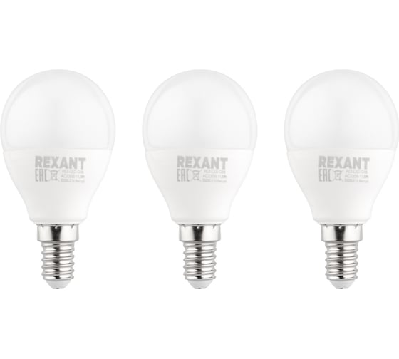 Светодиодная лампа REXANT 3 шт Шарик GL 11.5 Вт E14 6500 K холодный свет 604-209-3 1