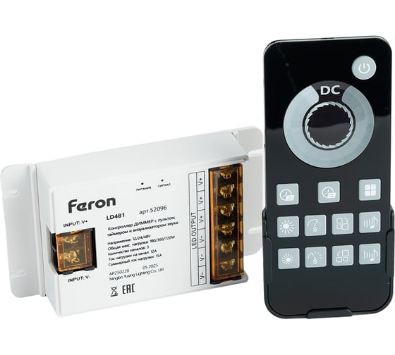 Контроллер диммер для светодиодной ленты FERON с П/У, белый, 12-24V, LD481 52096 1